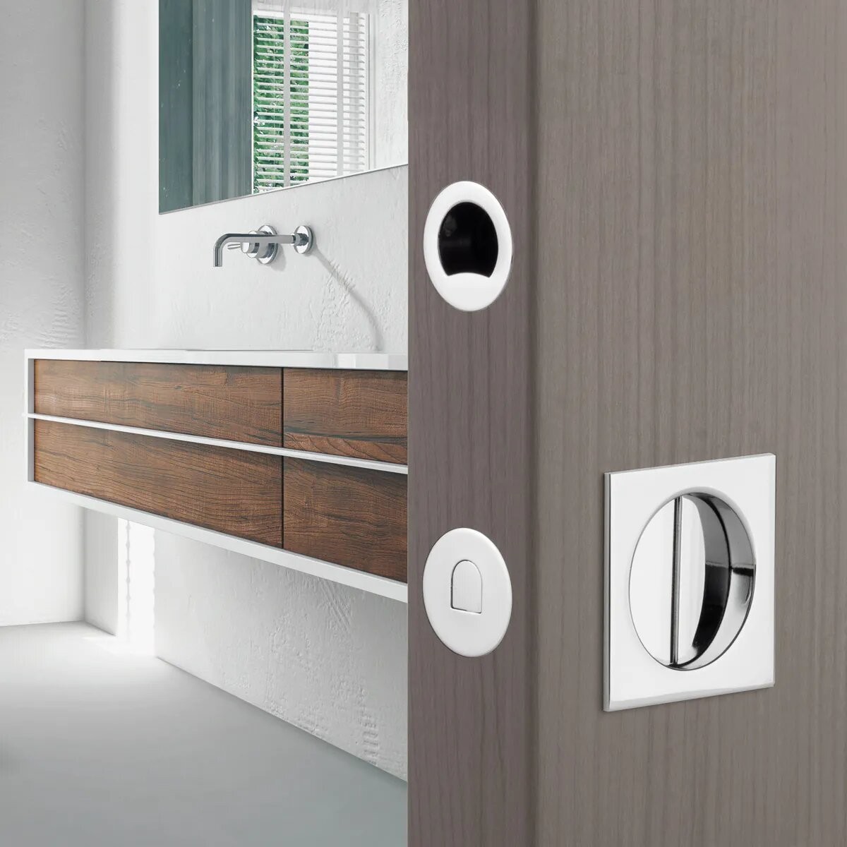 Hooky Zero redondo - Kit de cerradura + Muletilla + Dedal para puerta corredera