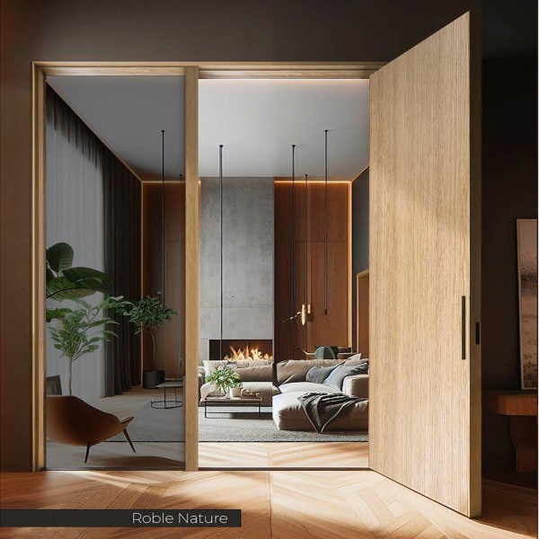 Puerta suelo a techo enrasada a tapeta de Madera Lisa