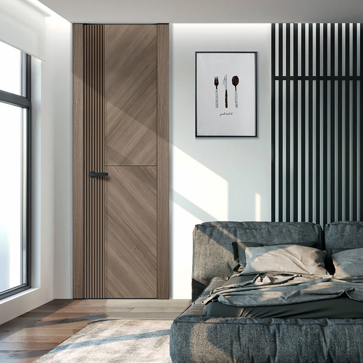 Puerta suelo a techo madera enrasada a tapeta modelo Giza