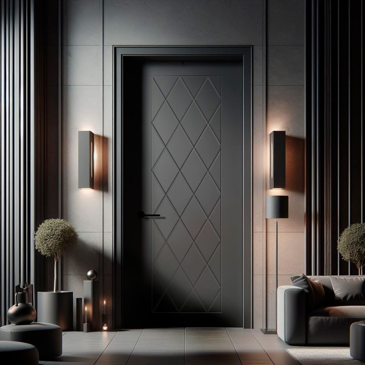 Puerta Interior Gris Modelo Damero