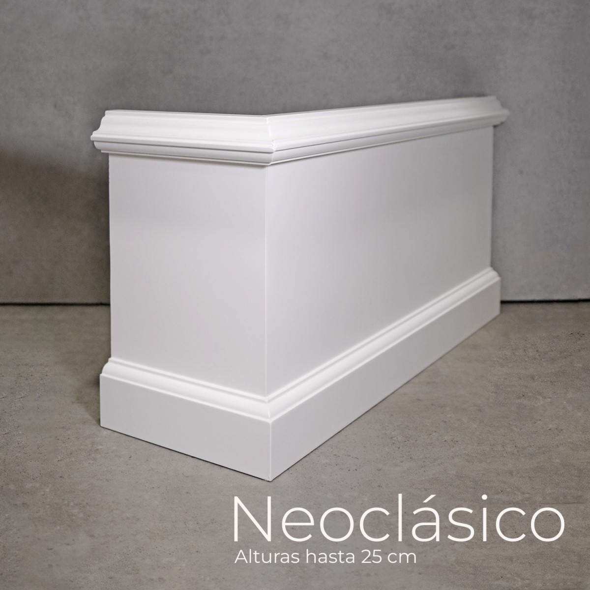 Rodapie lacado blanco modelo Neoclásico. Elige Altura y Grosor