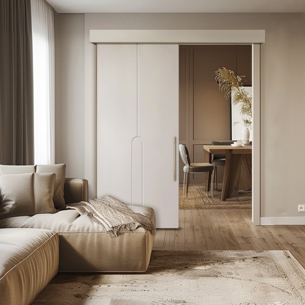 Puerta corredera con faldón Lacada Gravillea