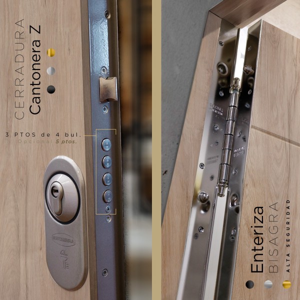 Puerta blindada de madera dos cuadros