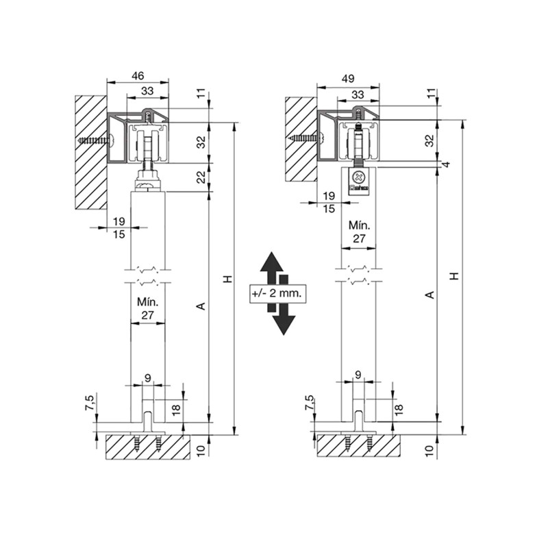 Guía oculta para puertas plegables hasta 80 kg