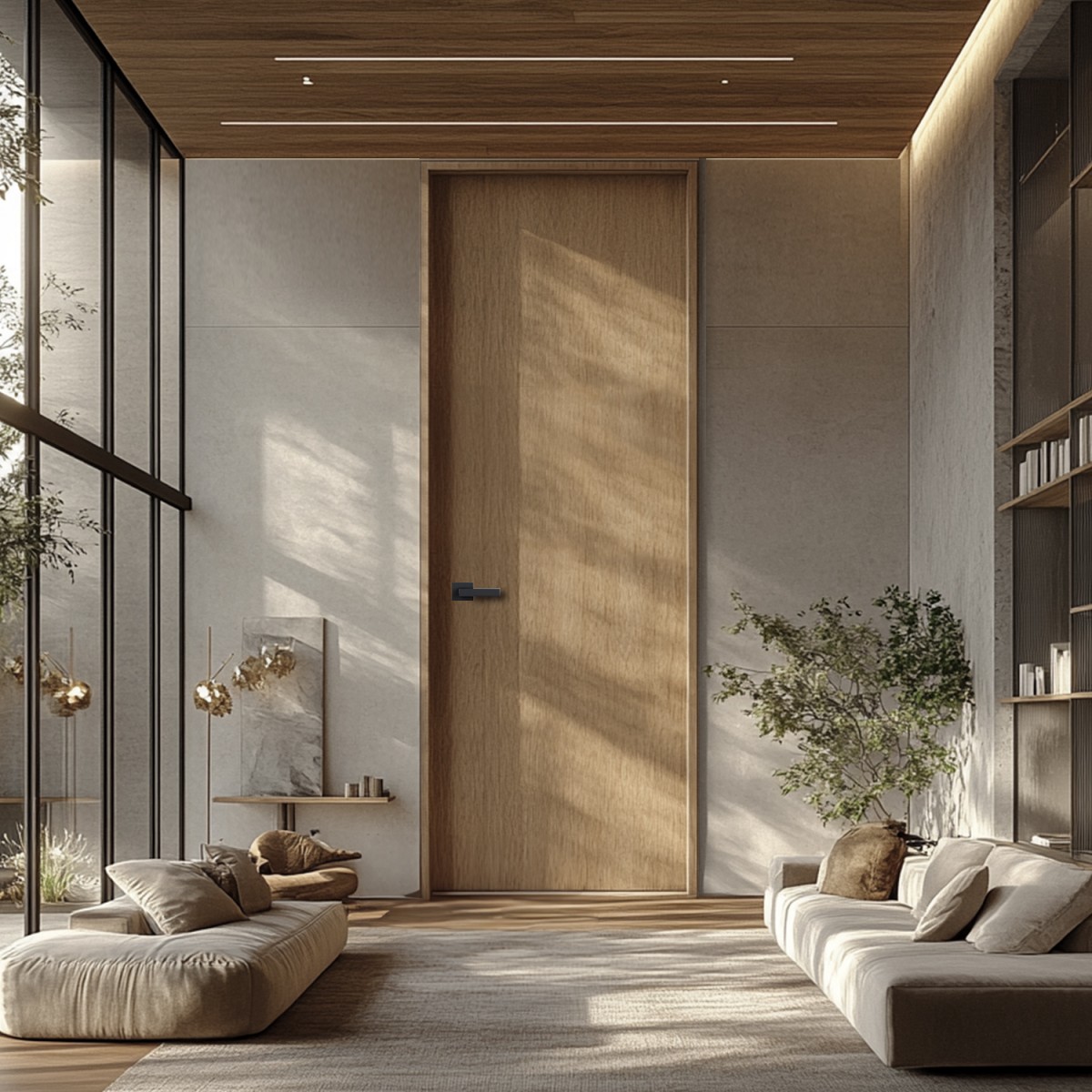 Puerta suelo a techo madera lisa