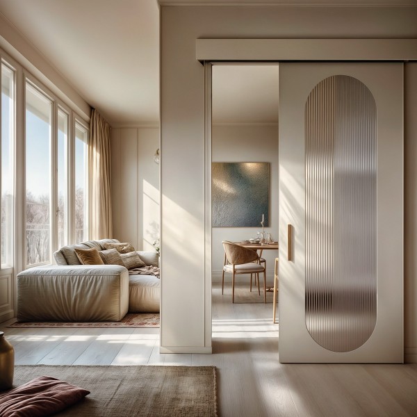 Puerta corredera con faldón Lacada Redo cristal