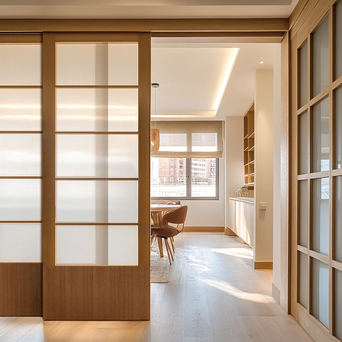 Puerta japonesa corredera de madera hasta el techo Aurora