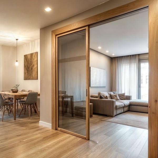 Puerta japonesa corredera de madera hasta el techo Lisa