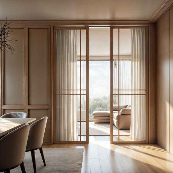 Puerta japonesa corredera de madera hasta el techo Airi