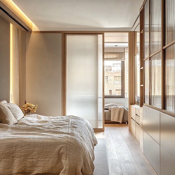 Puerta japonesa corredera de madera hasta el techo Lisa 2