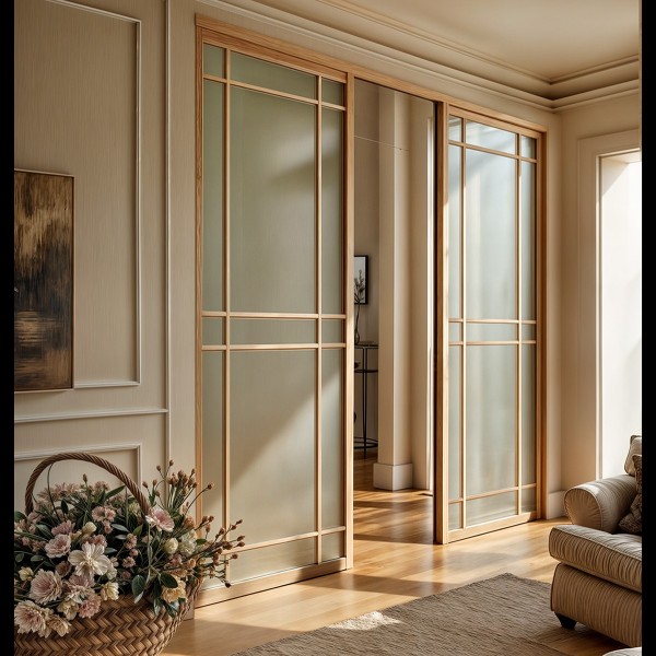 Puerta japonesa corredera de madera hasta el techo Mondrián