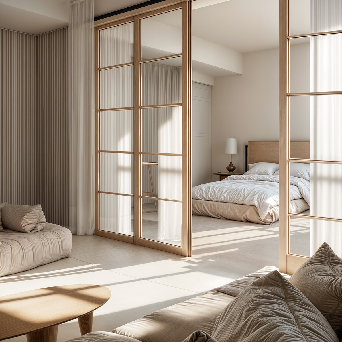 Puerta japonesa corredera de madera hasta el techo Eneida