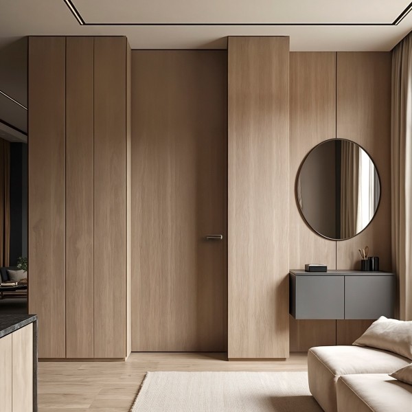 Puerta suelo a techo madera lisa
