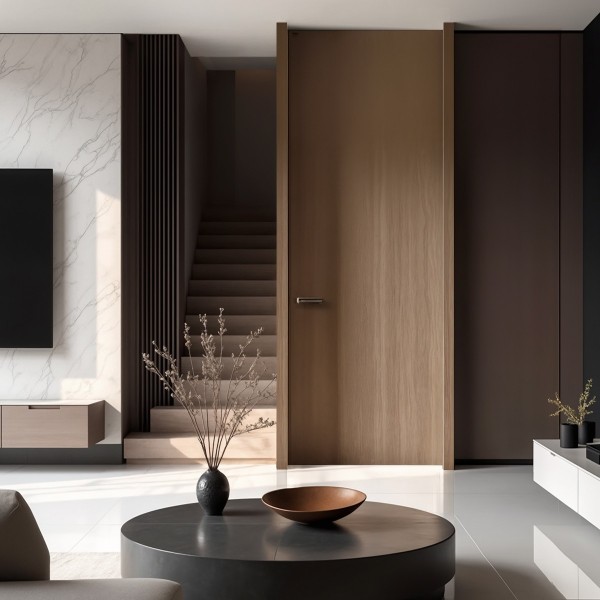 Puerta suelo a techo madera lisa