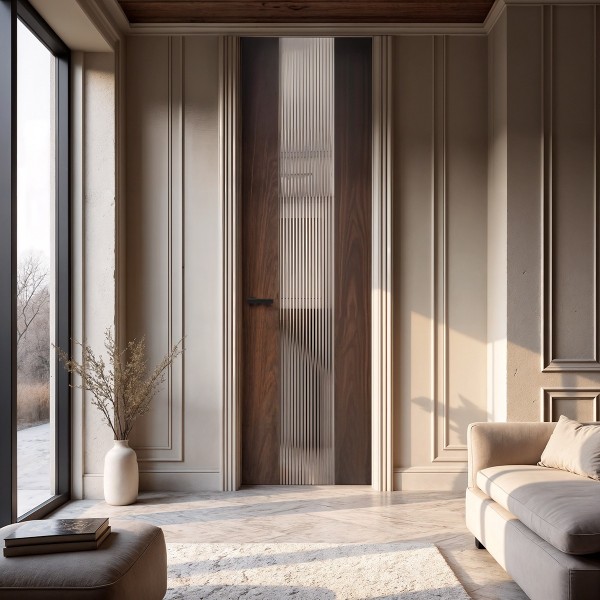 Puerta suelo a techo madera lisa vidriera