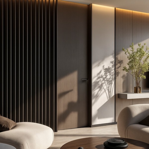 Puerta suelo a techo madera lisa