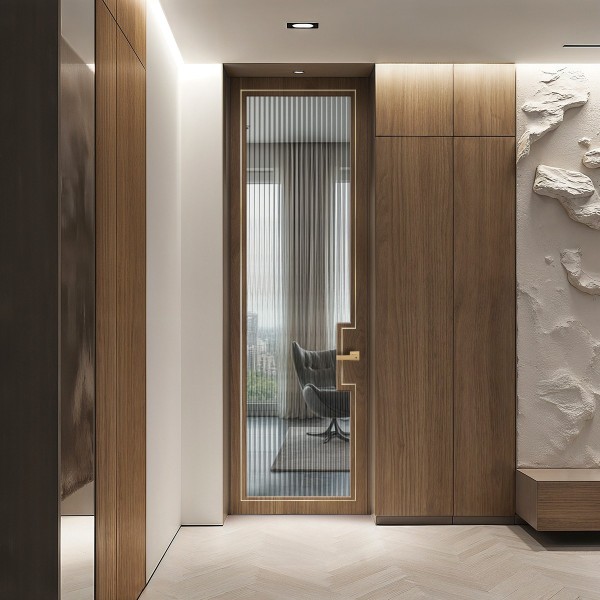 Puerta suelo a techo madera Dubai vidriera