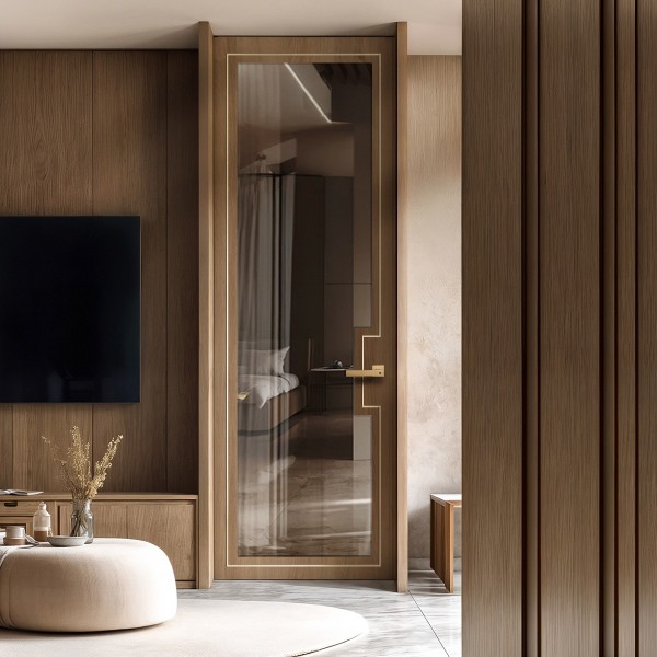 Puerta suelo a techo madera Dubai vidriera 2