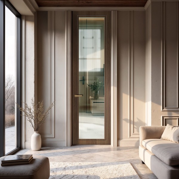 Puerta suelo a techo madera Bombai vidriera 2