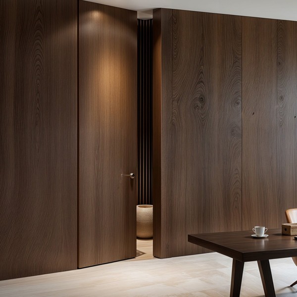 Puerta suelo a techo enrasada a tapeta de Madera Lisa