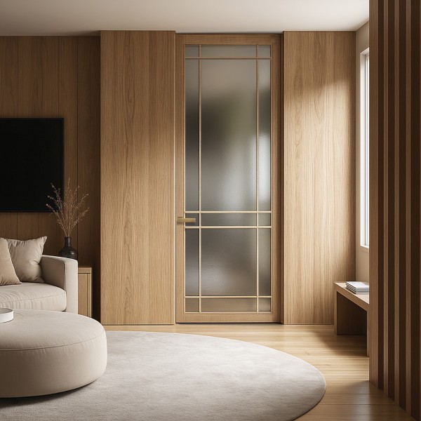 Puerta suelo a techo madera Mondrian vidriera 2