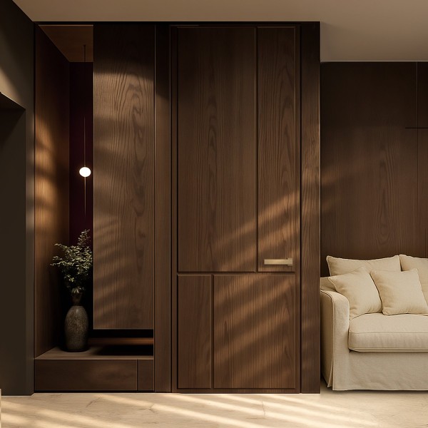 Puerta suelo a techo enrasada a tapeta Vera madera