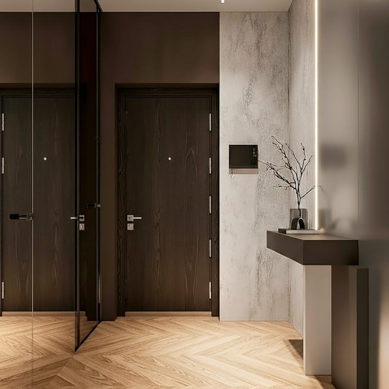 Puerta blindada de madera dos cuadros