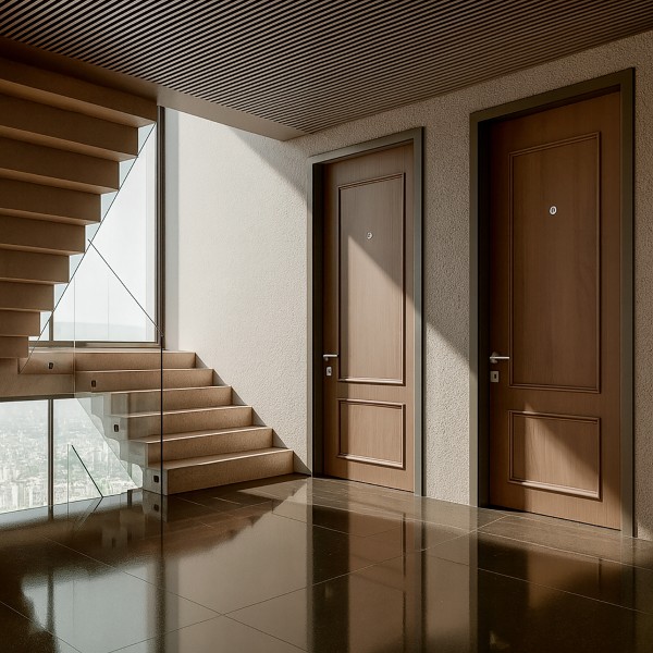 Puerta blindada de madera dos cuadros