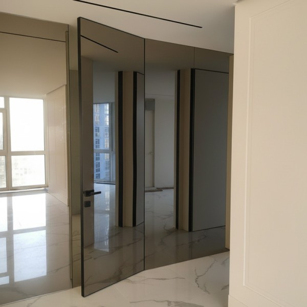 Puerta suelo a techo enrasada a tapeta de Madera Lisa