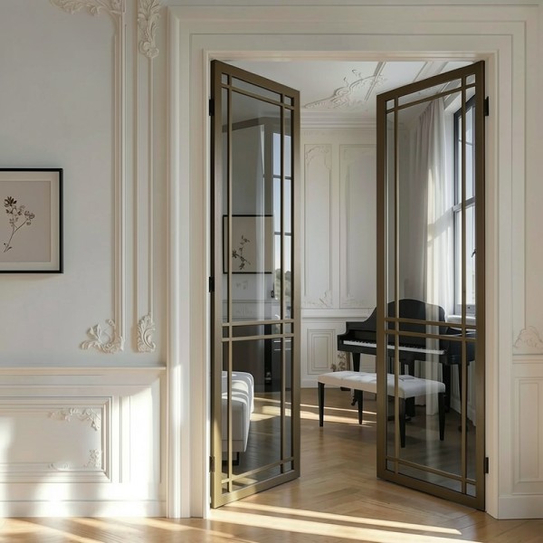 Puerta industrial abatible suelo a techo de madera lacada...