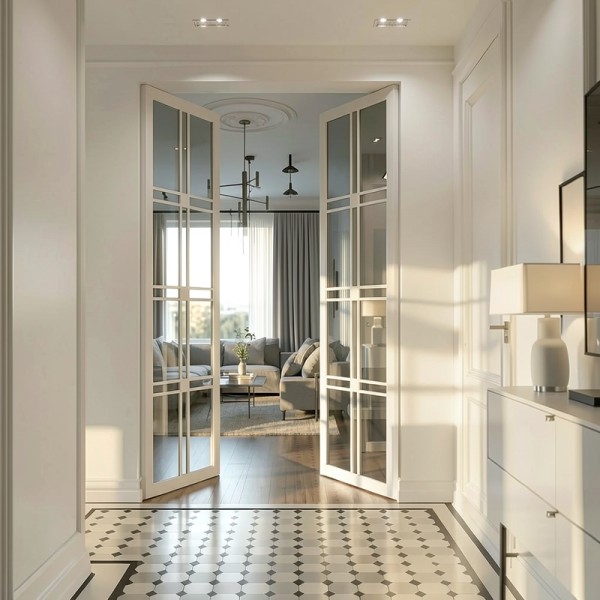 Puerta industrial abatible suelo a techo de madera lacada... 2