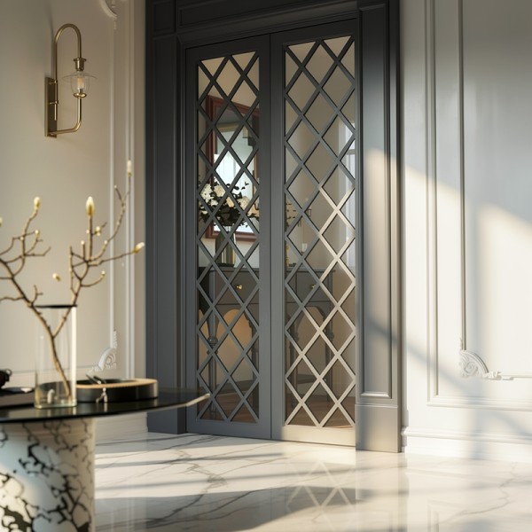 Puerta industrial abatible suelo a techo de madera lacada...