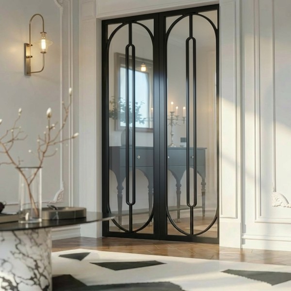 Puerta industrial abatible suelo a techo de madera lacada...