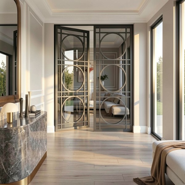 Puerta industrial abatible suelo a techo lacada y cristal...