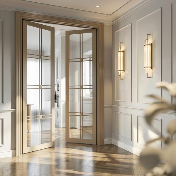 Puerta industrial abatible suelo a techo de madera lacada...