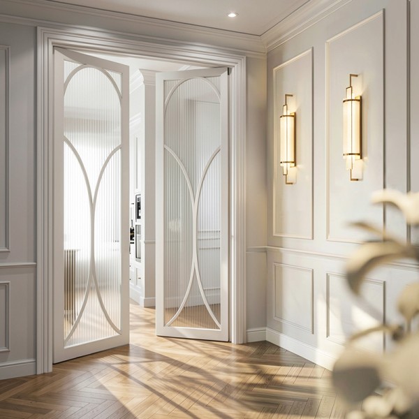 Puerta industrial abatible suelo a techo de madera lacada...