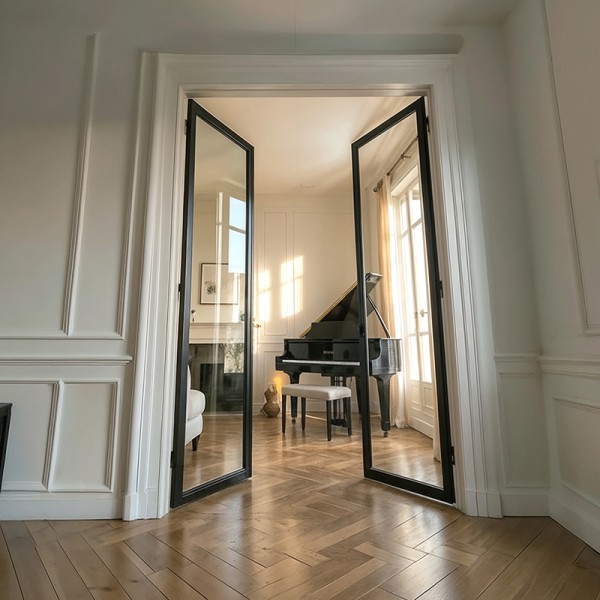 Puerta industrial abatible suelo a techo de madera lacada... 2