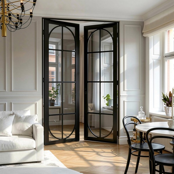 Puerta industrial abatible suelo a techo de madera lacada...