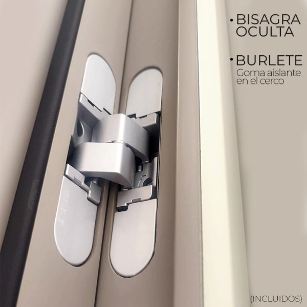 Puerta industrial abatible suelo a techo de madera lacada  Modelo Unike (opción cristal)