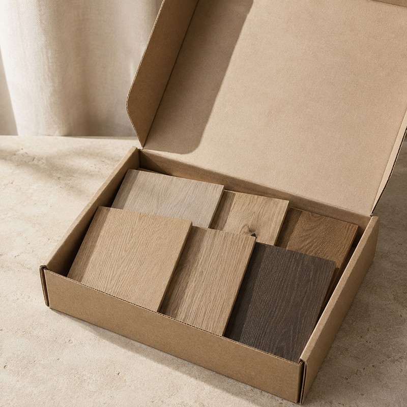 Caja de muestras de maderas y tintes...