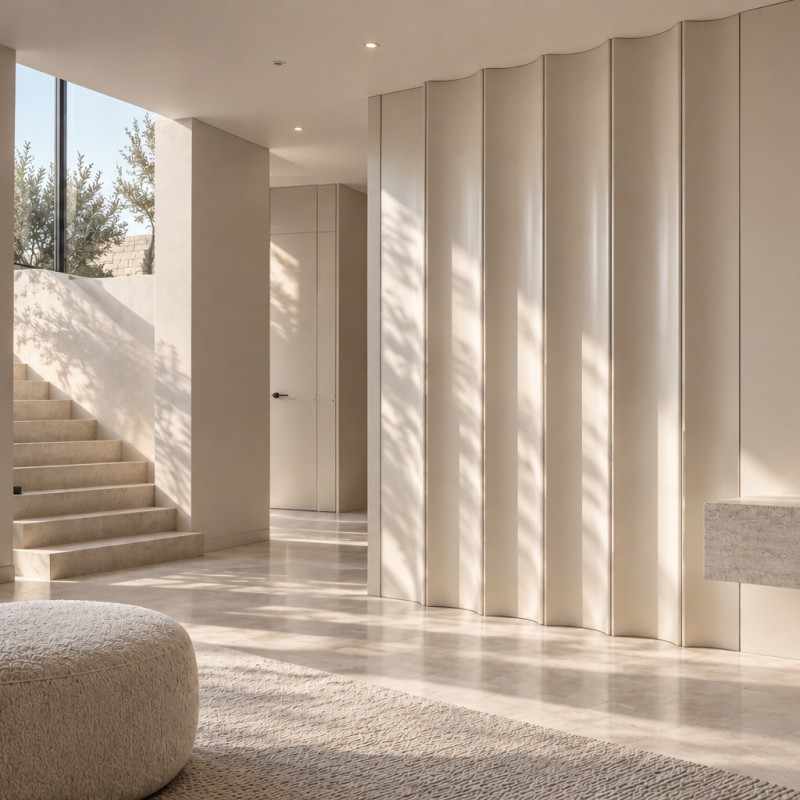 Panel decorativo lacado Ebor instalado en pared